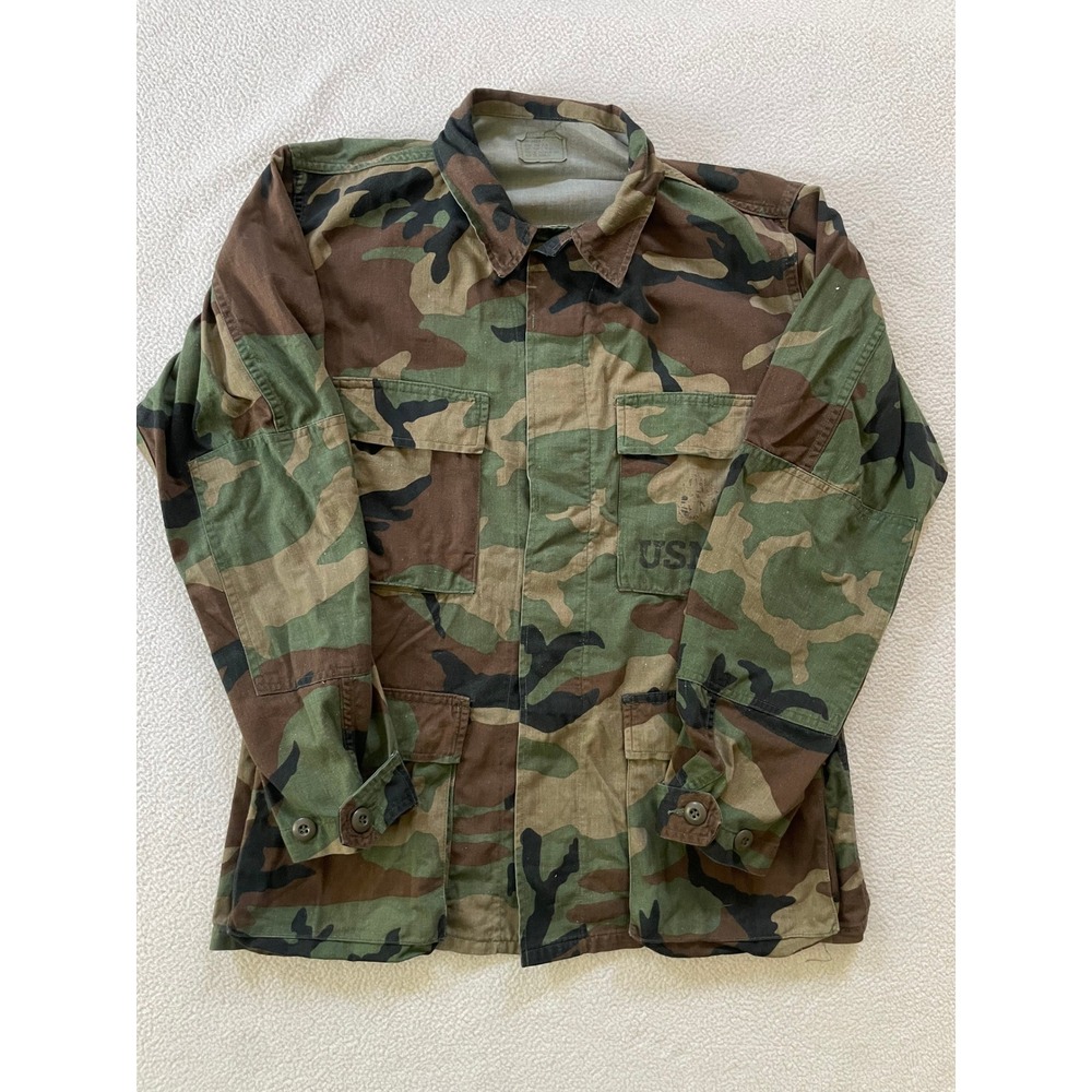 Military Mens Small Regular BDU Field Jacket Camo USMC Woodland Ripstop 80s